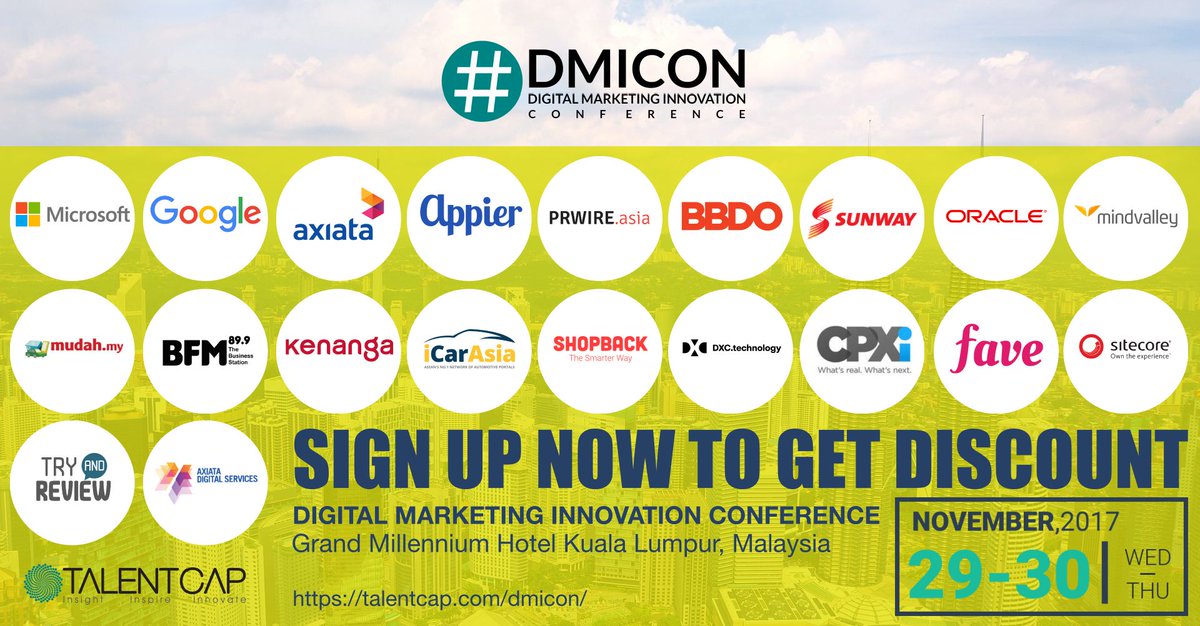JumpStartASIA's tweet photo. If you are a business leader, marketing professional, an entrepreneur who is looking at achieving extraordinary results in 2018, #DMICON is for you! 
https://t.co/8wGOM8CrO3

#DMICON brought to you by TalentCap 
#DigitalMarketing #Omnichannel #GrowthHacking #SocialMedia https://t.co/3yNXJmvP7W