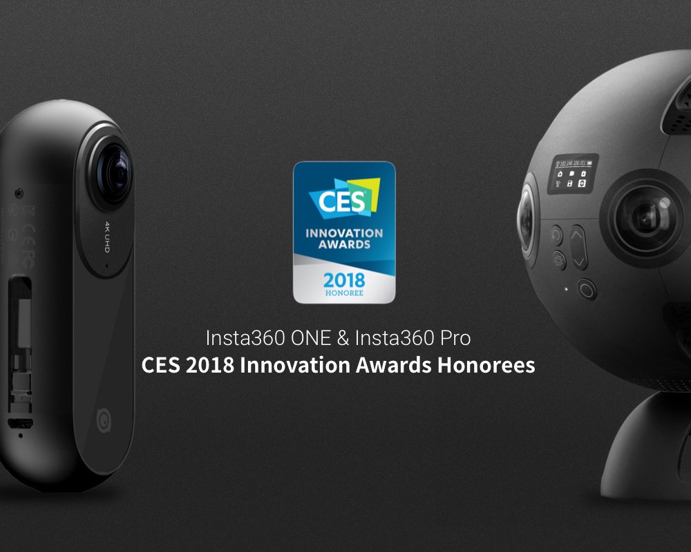 insta360's tweet photo. 🏆🏆Double the excitement in the office today as we announce that the  #Insta360Pro &amp; #Insta360ONE both have won CES 2018 Innovation Awards! #leading #CES2018 #awards https://t.co/KE8W8Oewuv https://t.co/XWPG42nbcH