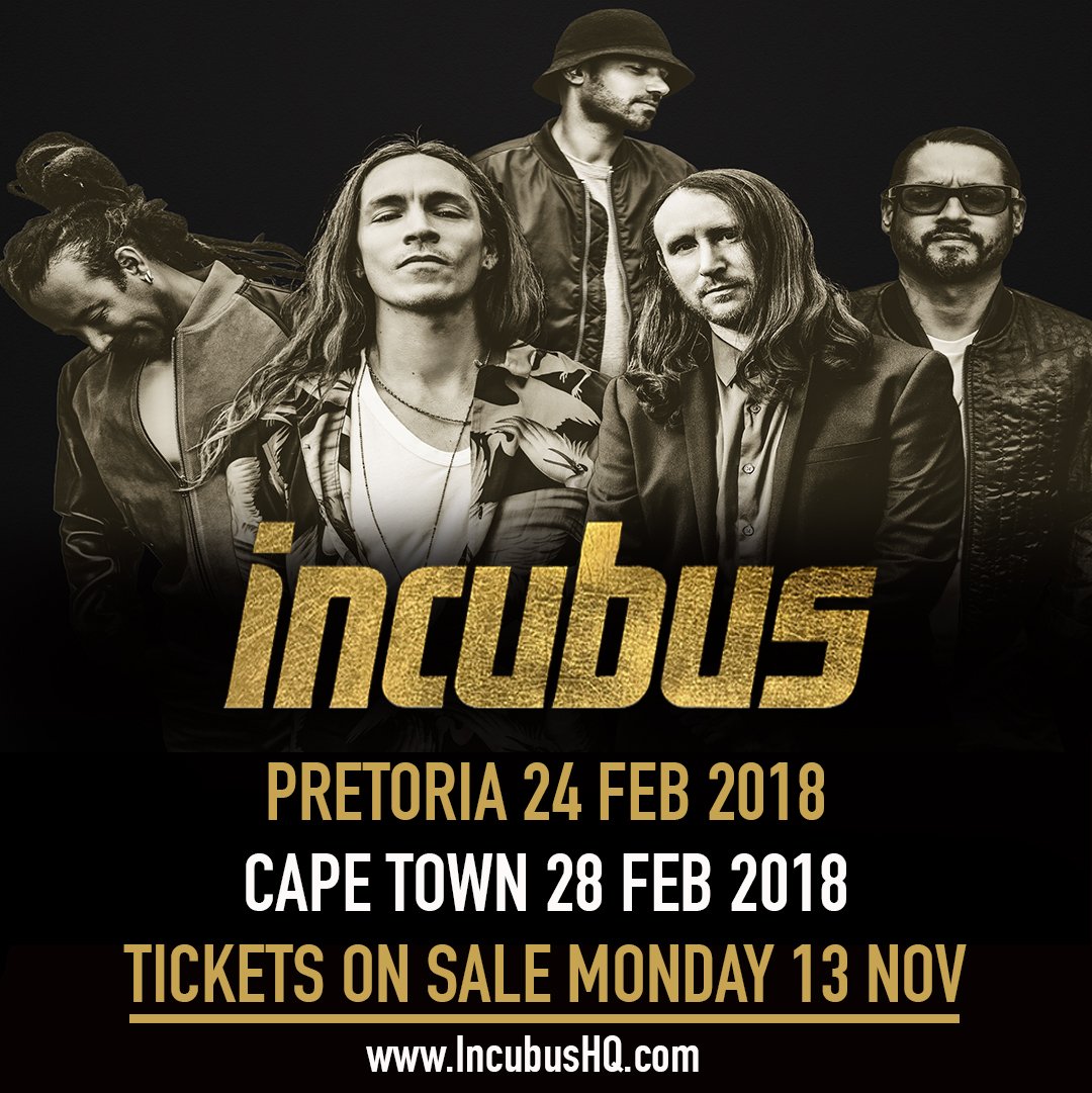 IncubusBand's tweet image. South Africa!  We’ll be playing Feb 24 at the Voortrekker Monument Amphitheater in Pretoria and Feb 28 at the Grand West Arena in Cape Town!  Tickets go onsale this Monday and for more info go to IncubusHQ.com.  We’re looking forward to seeing everyone! #incubussa
