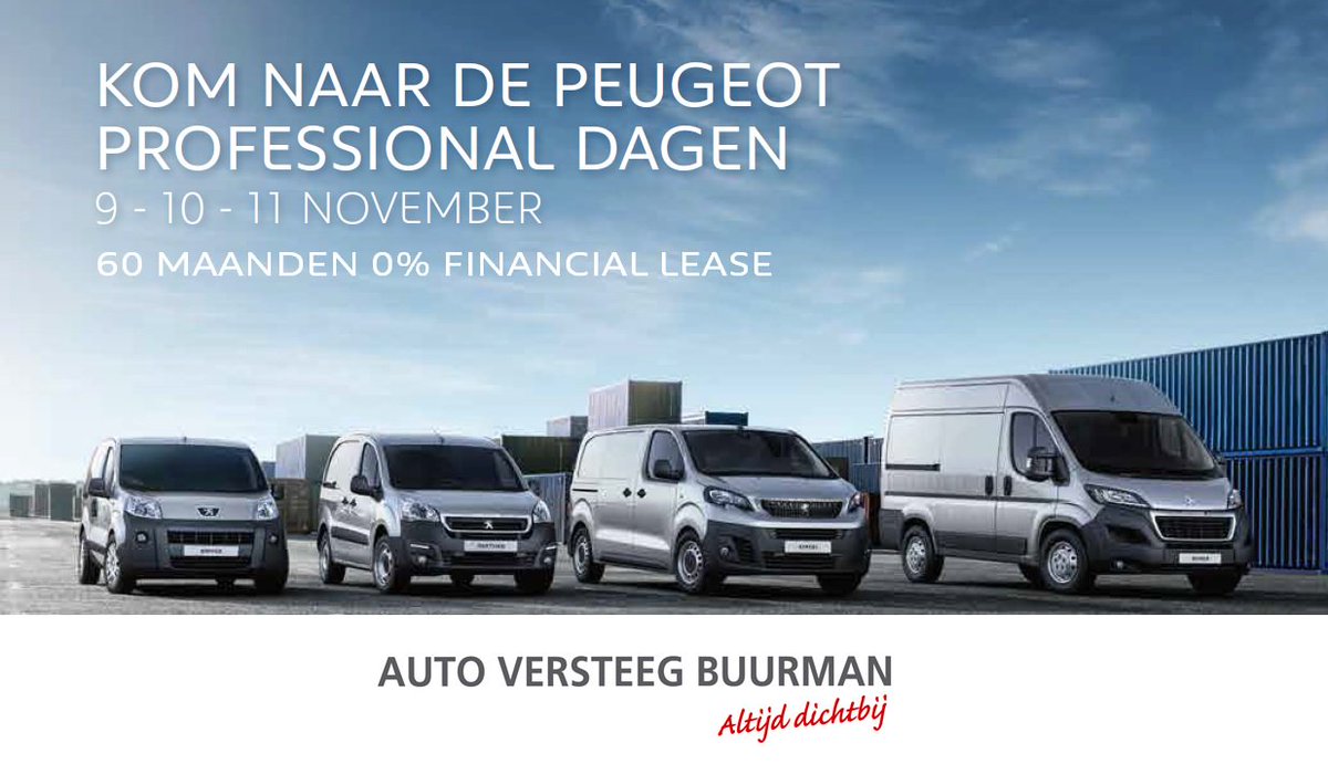 Profiteer nog dit jaar van voordeel op onze Peugeot bedrijfswagens bij Auto Versteeg Buurman. 
Kom naar één van onze Peugeotvestigingen voor meer informatie.
versteegbuurman.com