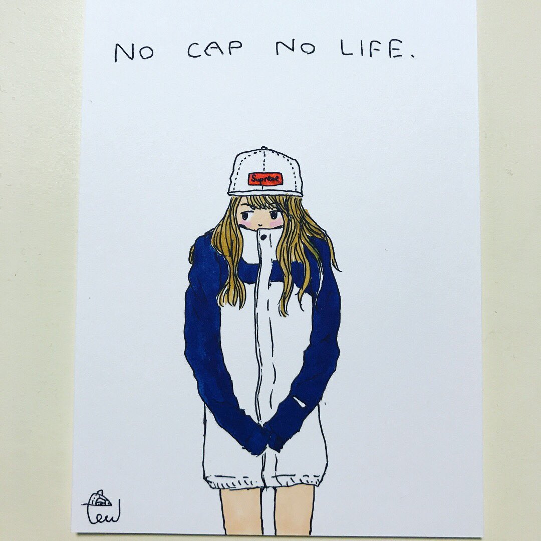 中川ぽーる Na Twitteru グループ展で販売するポストカードの紹介です 全て一発手描きの原画です 一律 0です No Cap No Life 12 イラスト アート キャップ女子 キャップ ストリート ファッション おしゃれ カワイイ 可愛い Supreme 女子