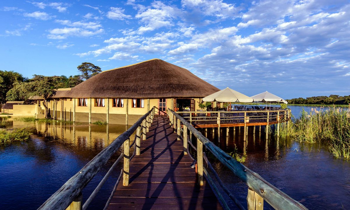 Hakusembe River Lodge; 16km west of Rundu on the B10 on the banks of the river. Activities - Tiger Fishing, Camping & Sunset Champagne Cruise. Restaurant & bar facilities. Under Gondwana Collection. Even has a floating bungalow on the river. Day visitors allowed. #ViewsFromThe066