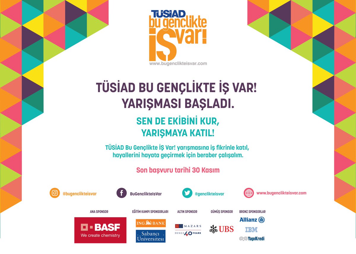 sirketortagim's tweet photo. Destekçileri arasında yer aldığımız @TUSIAD @genclikteisvar yarışması için son başvuru tarihi 30 Kasım. https://t.co/uZccUrFB38