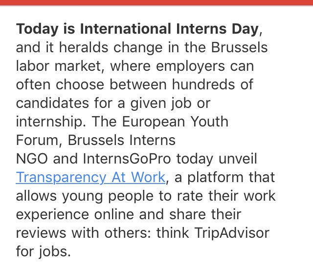 FrancoisBalate's tweet image. On #InternsDay @Youth_Forum @BrusselsInterns &amp;amp; @InternsGoPro launch #transparencyatwork - a way to rate your experience &amp;amp; to spot who dares still offering unpaid internships in 2017. Because young people deserve #quality experience and jobs. #SocialEurope