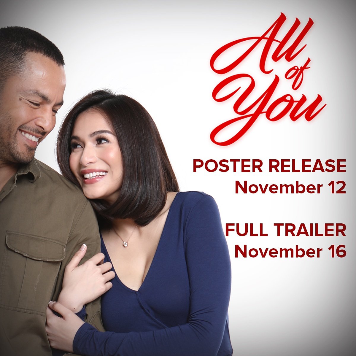 quantumfilmsph's tweet photo. All out na kami sa #AllOfYou! Makikita at mapapanood niyo na ang poster at full trailer namin next week!! Abangan niyo ha! 😘❤ #MMFF2017 #JenDer https://t.co/2MwebDd24K