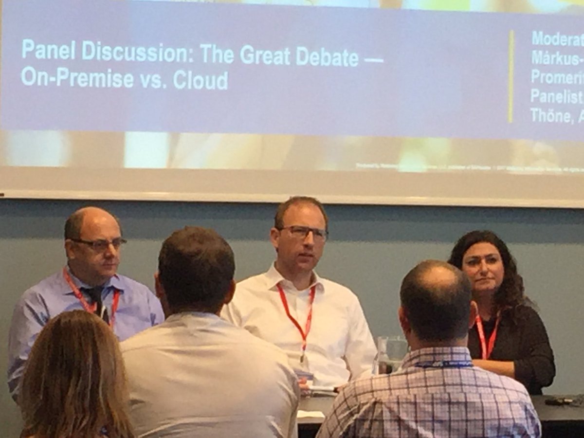 tmusungwa's tweet photo. Full house 4 ‘The Great Debate - On-Premise vs. Cloud’ with @zsoltmt @svenringling Sarah Oberman, Torsten Thone #HR2017 @SAPinsider CPH https://t.co/ZQ6onkeBzB