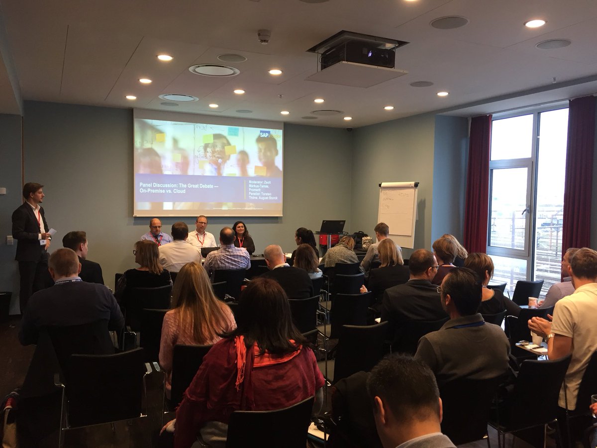 tmusungwa's tweet photo. Full house 4 ‘The Great Debate - On-Premise vs. Cloud’ with @zsoltmt @svenringling Sarah Oberman, Torsten Thone #HR2017 @SAPinsider CPH https://t.co/ZQ6onkeBzB