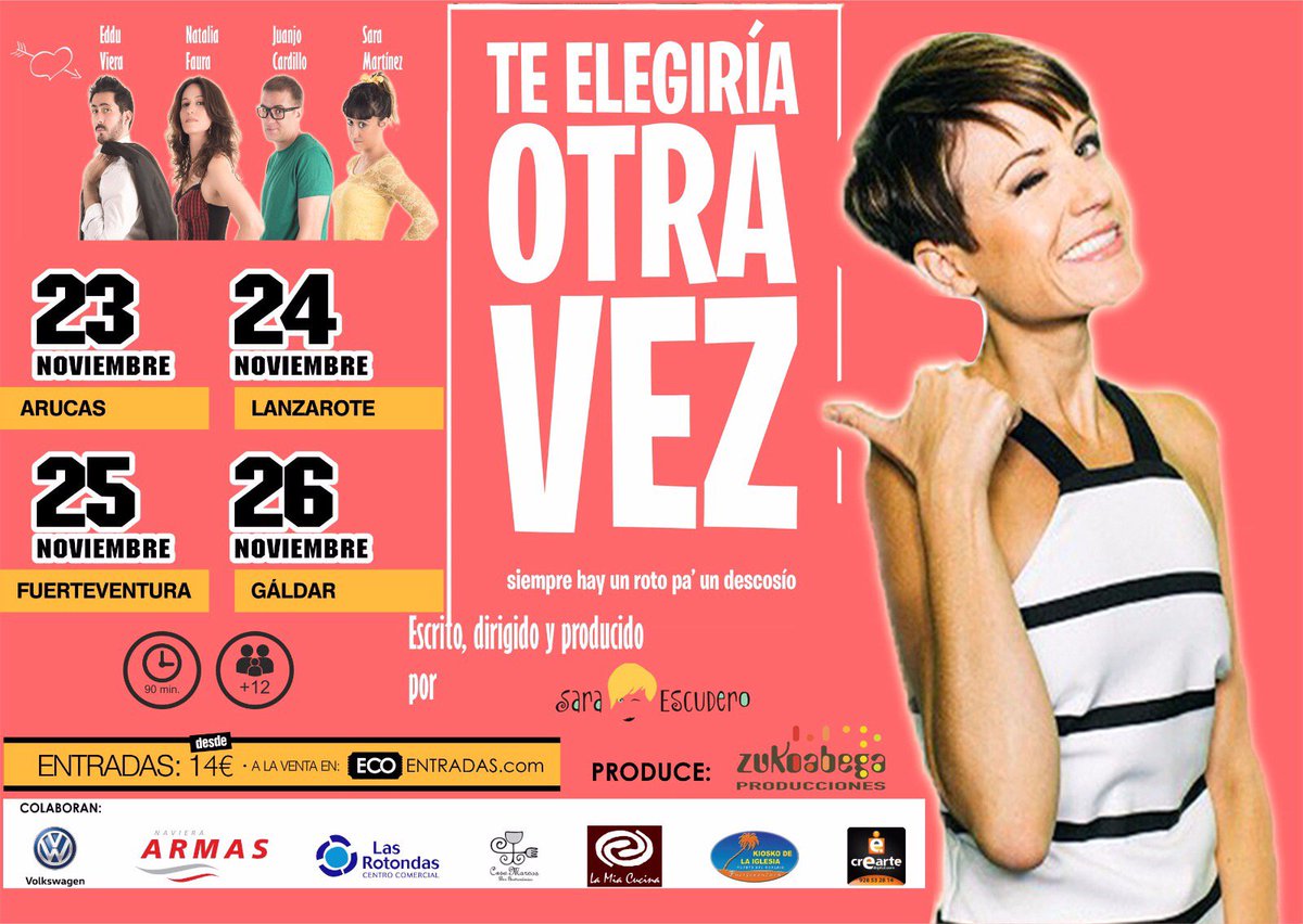 Sintoniza <a href="/OndaFT/">Onda☆      ツ</a>.  Hoy a las 11.45 entrevista con <a href="/saraescu1981/">Sara Escudero</a> para hablar de la comedia #TeEligiríaOtraVez 23 #Arucas, 24 #Lanzarote, 25 #Fuerteventura y 26 #Galdar ¡Risas aseguradas!