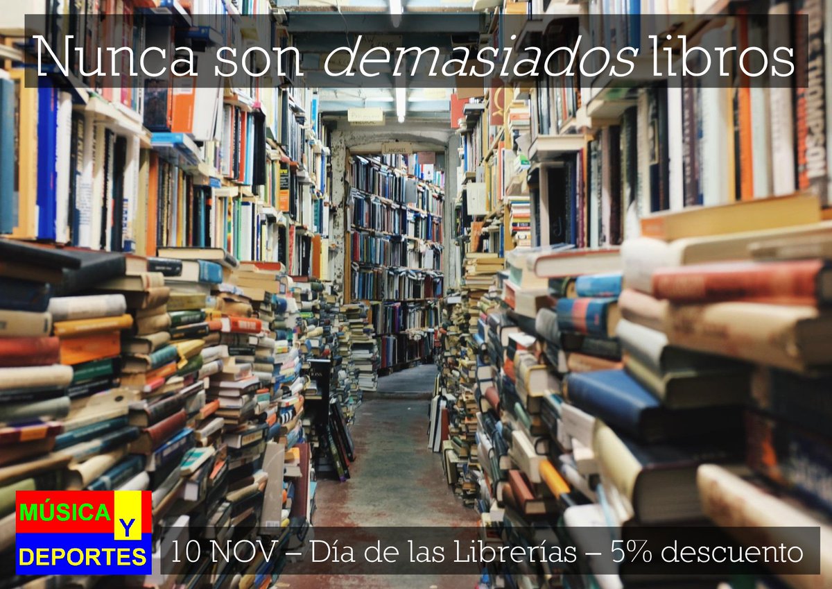 ¡Feliz #DiadelasLibrerías! Lo celebramos con descuento en todos los libros y un sorteo triple en nuestra página de FB: #NuncaSonDemasiadosLibros facebook.com/libreriamusica…