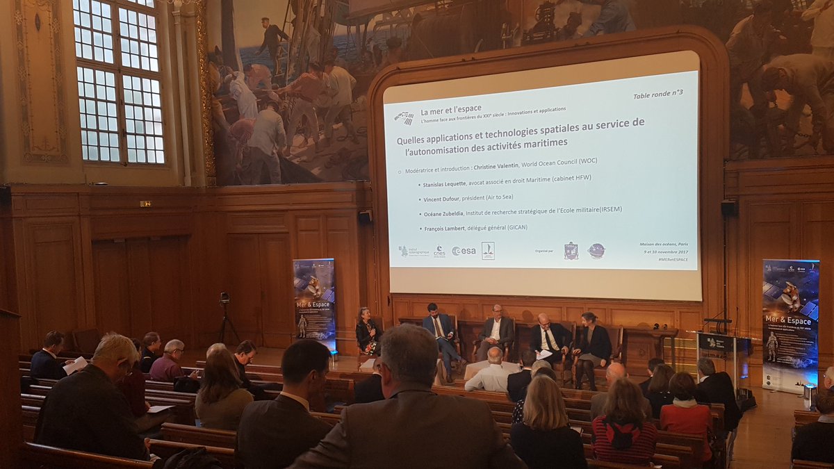 Deuxième journée pour le colloque #MERetESPACE à l'institut océanographique de Paris. Ce matin, nous nous intéressons aux #applications  et technologies #spatiales  au service de l'autonomisation des activités maritimes !