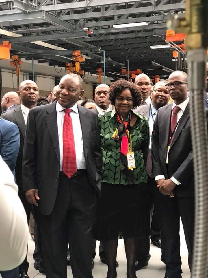 Min_Secretary's tweet photo. The DP Mr C.Ramaphosa and @HigherEduGovZA Min @ProfMkhize during the Automotive Industry Dev Centre tour ahead of the HRDCSA meeting today https://t.co/9fdh9bOE91