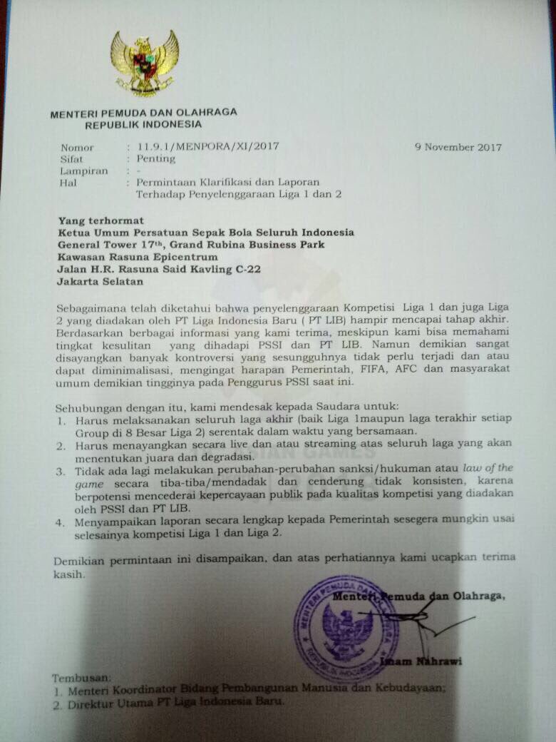 imam_nahrawi's tweet photo. 1. Saya mengamati dengan cermat perkembangan terakhir kompetisi sepakbola tanah air, baik Liga 1 dan Liga 2.
.
2.Apa pun yg telah terjadi lengkap dengan segala kontroversinya, jangan sampai kembali muncul di laga-laga terakhir yang menentukan, baik di Liga 1 maupun di Liga 2 -IN https://t.co/fd6cUO98MV