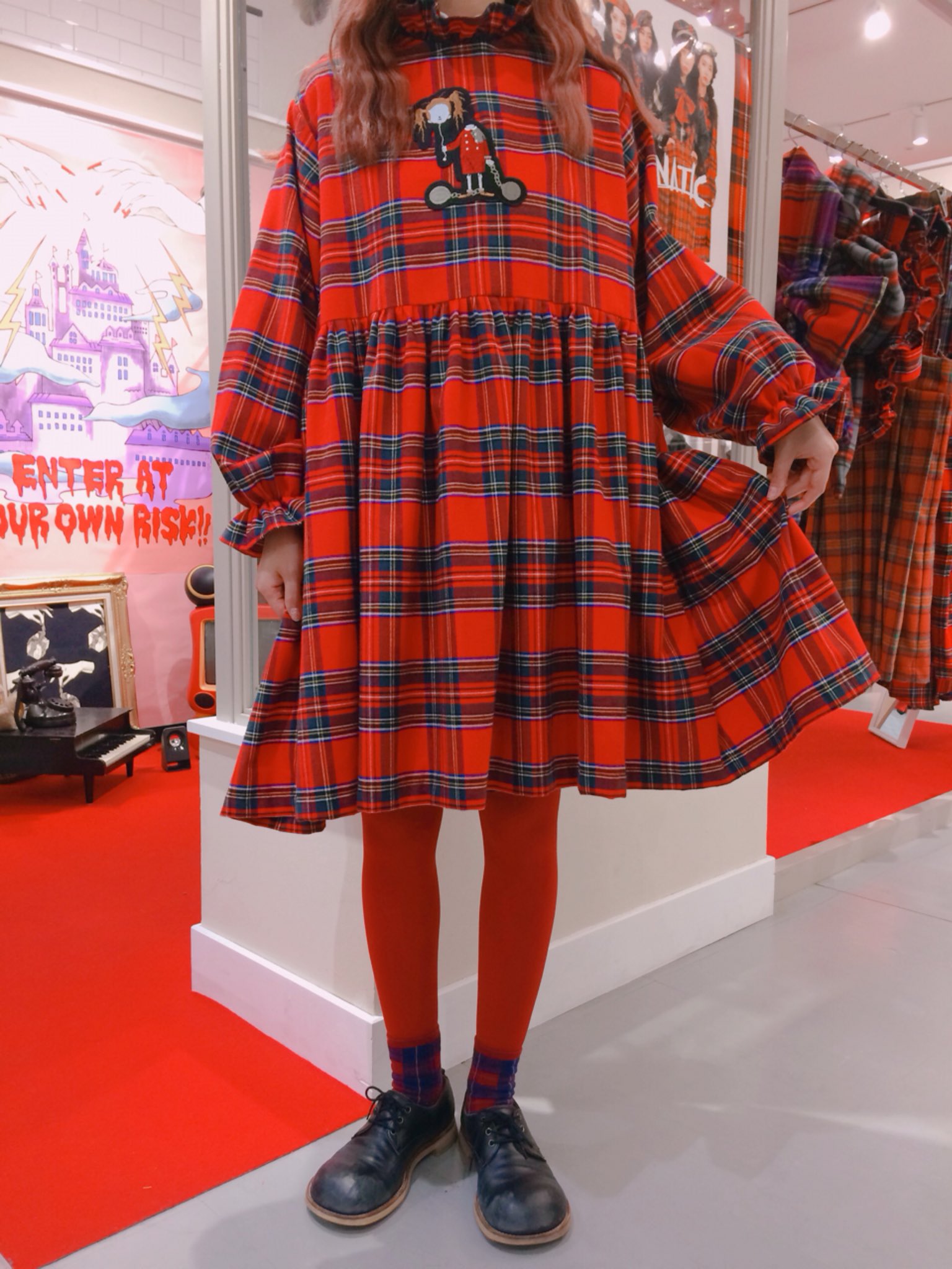 HEIHEI チェック ブルーxホワイト 長袖ロングワンピース vintage