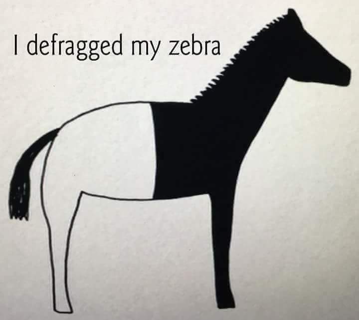 hackplayers's tweet photo. He desfragmentado a mi cebra lol! #HumorInformatico https://t.co/NkJZUHRna6