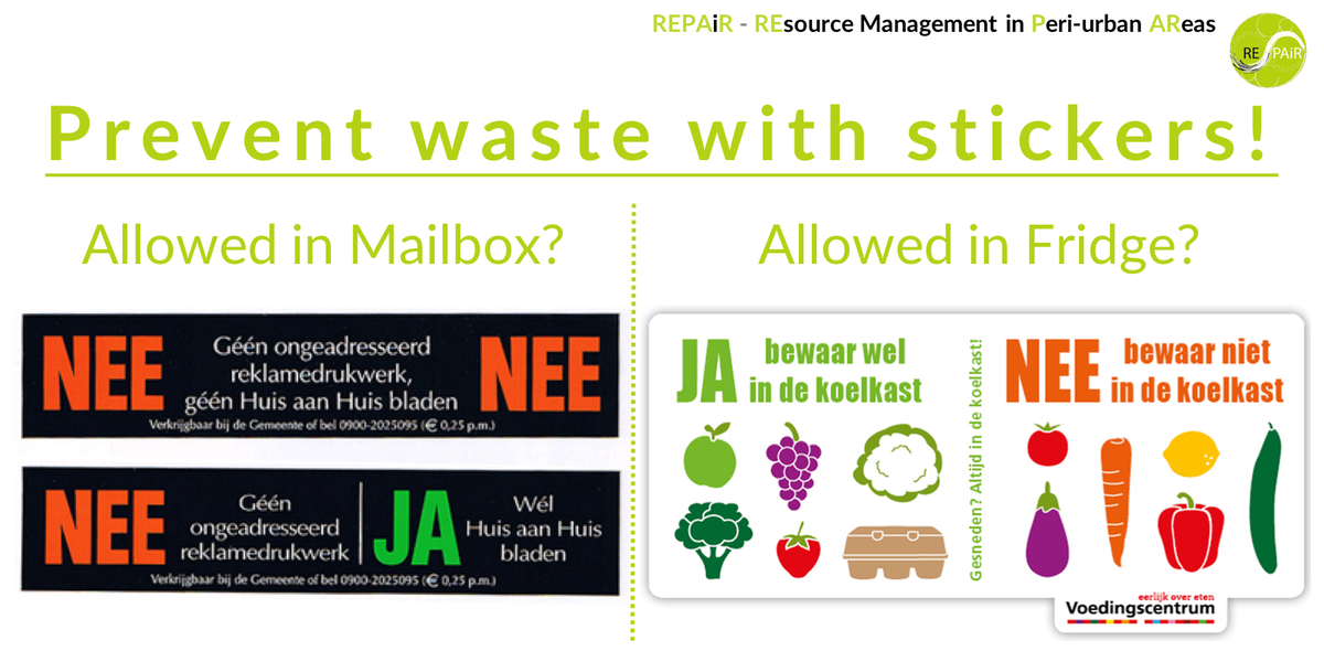 CaroliBellstedt's tweet photo. In the #Netherlands, people use #stickers on their #mailbox to #prevent paper waste. The @voedingscentrum helps with their stickers to prevent #foodwaste. #neejasticker #properstorage @StReclameCode @REPAiR_H2020 https://t.co/MhBGTigVAB