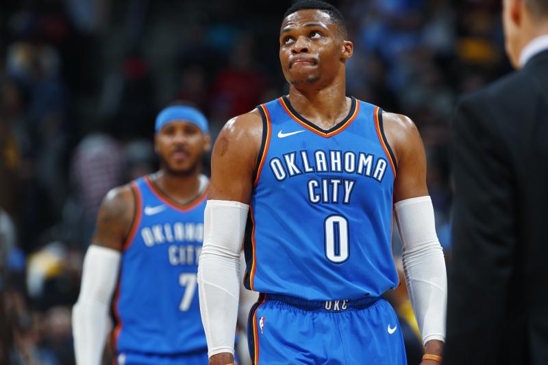 BleacherReport's tweet photo. Thunder hold team meeting after losing fourth game in a row https://t.co/W9ph9atLYt https://t.co/R9l5i61j1X