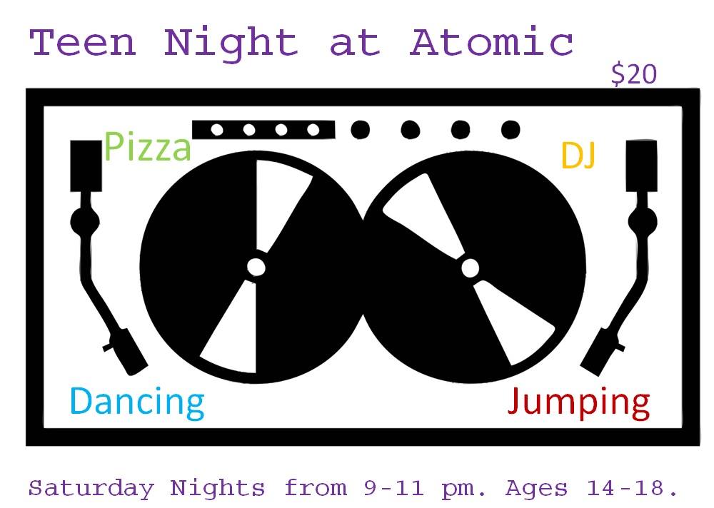 AtomicTrmpoline's tweet photo. Stop by tomorrow night for TEEN NIGHT!
(Ages 14-18)
#AtomicTrampolineFunCenter
#SaturdayNight
#WeekendPlans
@VillatLeesburg https://t.co/6blcxmFD3S