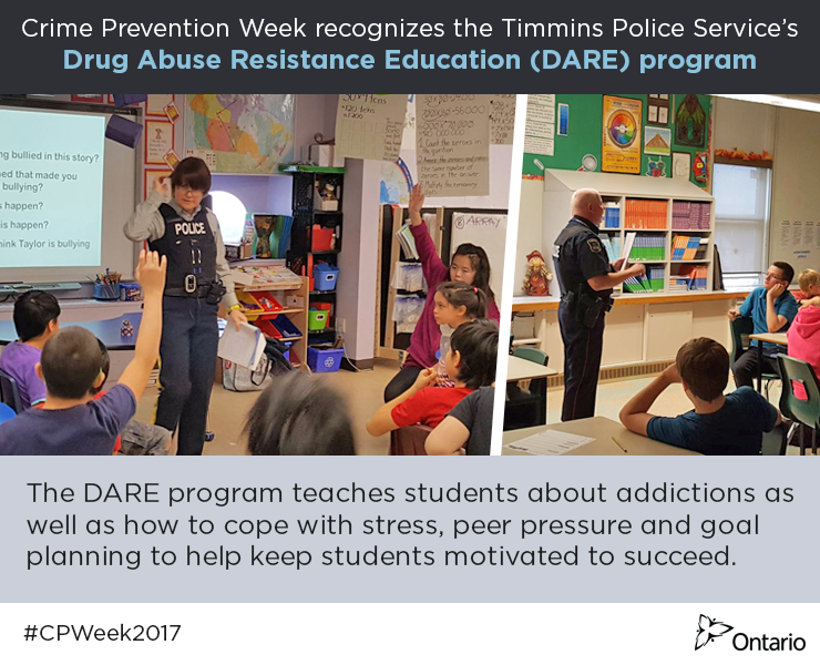 ONsafety's tweet photo. The @TimminsPolice #DrugAbuse Resistance Education (DARE) program teaches #ONyouth in #Timmins skills they need to succeed: https://t.co/BwUaUZDkNc #CPWeek2017 https://t.co/f30qlf1wXm