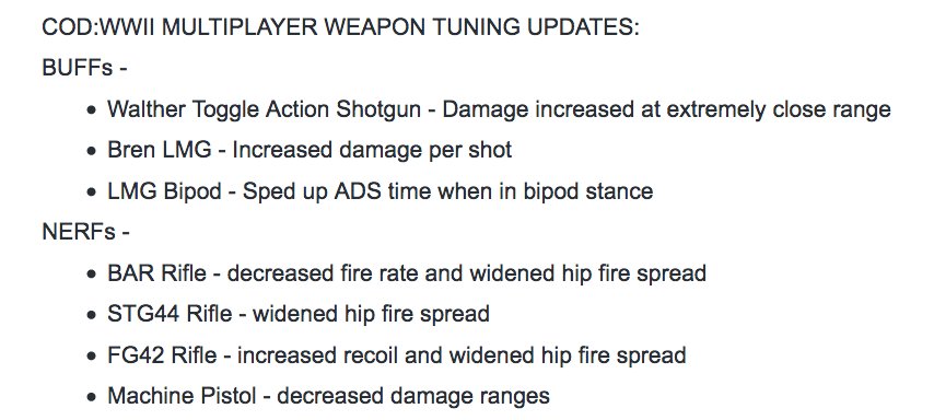 COD WWII weapon changes: