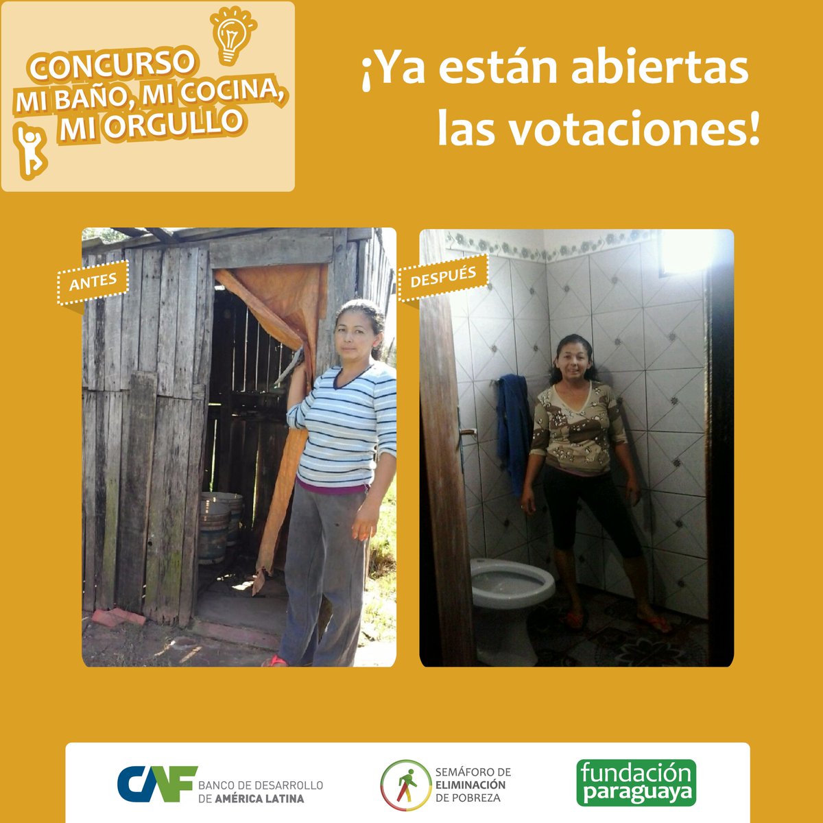 ¡VOTACIONES ABIERTAS! Ingresá a bit.do/Votaciones-Con… p/ votar por las mejores transformaciones del Concurso, en alianza con la <a href="/AgendaCAF/">CAF</a>. Se elegirá a un Comité ganador por categoría (baño y cocina). ¡Tenés tiempo hasta el 17 de noviembre a las 12:00 pm hora de Paraguay!