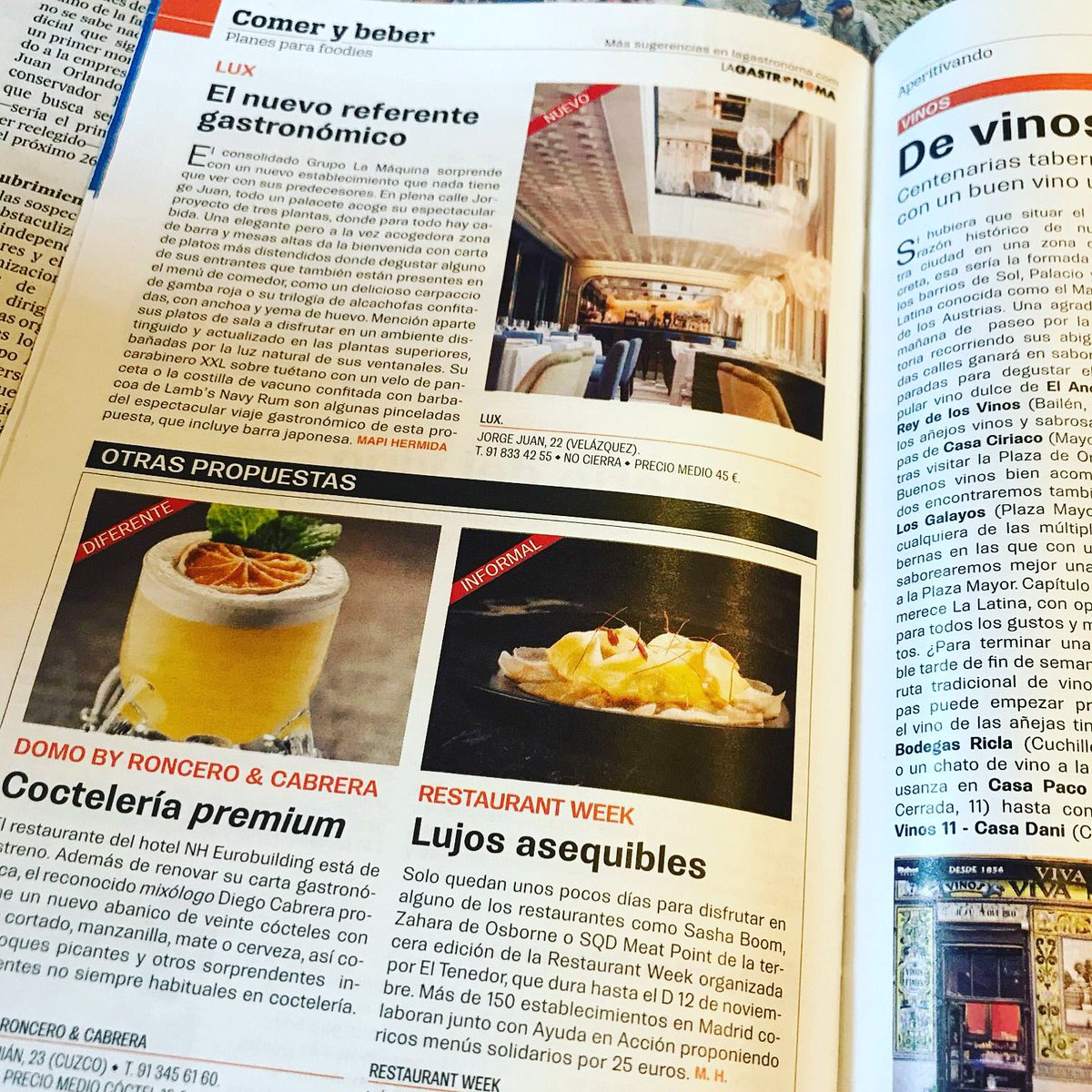 la_gastronoma's tweet photo. Mis tres #planesparafoodies en @guiadelocio son @LuxMadridGLM #domo y la #RestaurantWeek17 de @eltenedor #lagastronoma #restaurante #gastro #food https://t.co/fDrHZ4Jokj