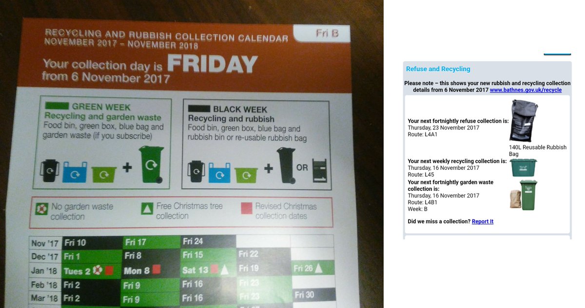 TheBathPug's tweet photo. Wrong timetable delivered by @ccbathnes vs what we now find the website says. And too bad we missed our day, we just have to bring it all back inside even though we were following THEIR instructions! @BathChron @WeLoveBath Great way to start new collections #incompetent https://t.co/6GLPlz9ue7