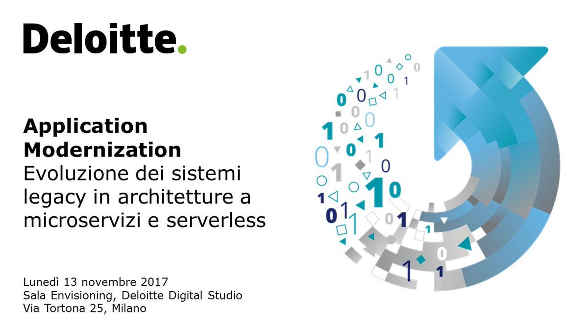 DeloitteItalia's tweet photo. Lunedì 13 il primo appuntamento #AppModernization in collaborazione con @awscloud e @cloudallianceit #serverless #microservizi https://t.co/abtx9CbErb https://t.co/5K29xNtrL7