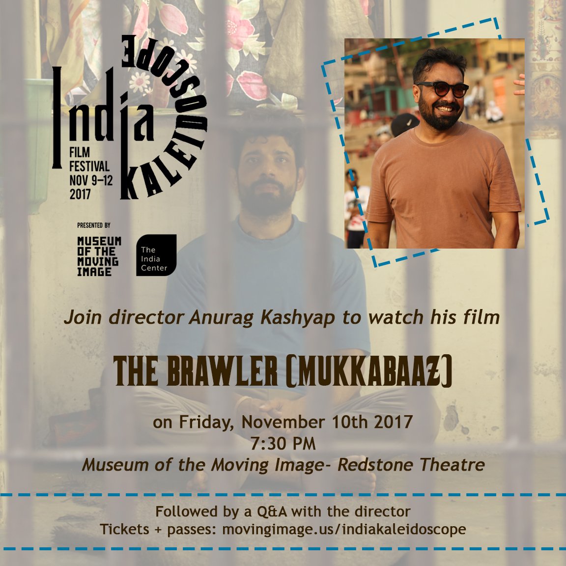 IndiaKaleido's tweet photo. TONIGHT! Join @anuragkashyap72 for his latest film THE BRAWLER (Mukkabaaz) at 7:30pm @MovingImageNYC! 
#IKFF2017 @IndiaKaleido @FuhSePhantom

https://t.co/7LQzaPJnsz https://t.co/73kKYeH5kK