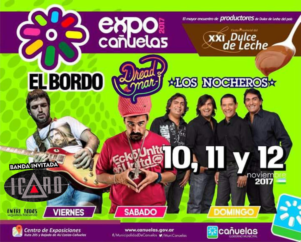 icarorock_'s tweet photo. 📢 Mañana sábado 11/11 te esperamos en la #FiestaProvincialDelDulceDeLeche >> @elbordoficial @dreadmari @LosNocherosOfic ! #SuenaIcaro https://t.co/vmVlw6lYfL