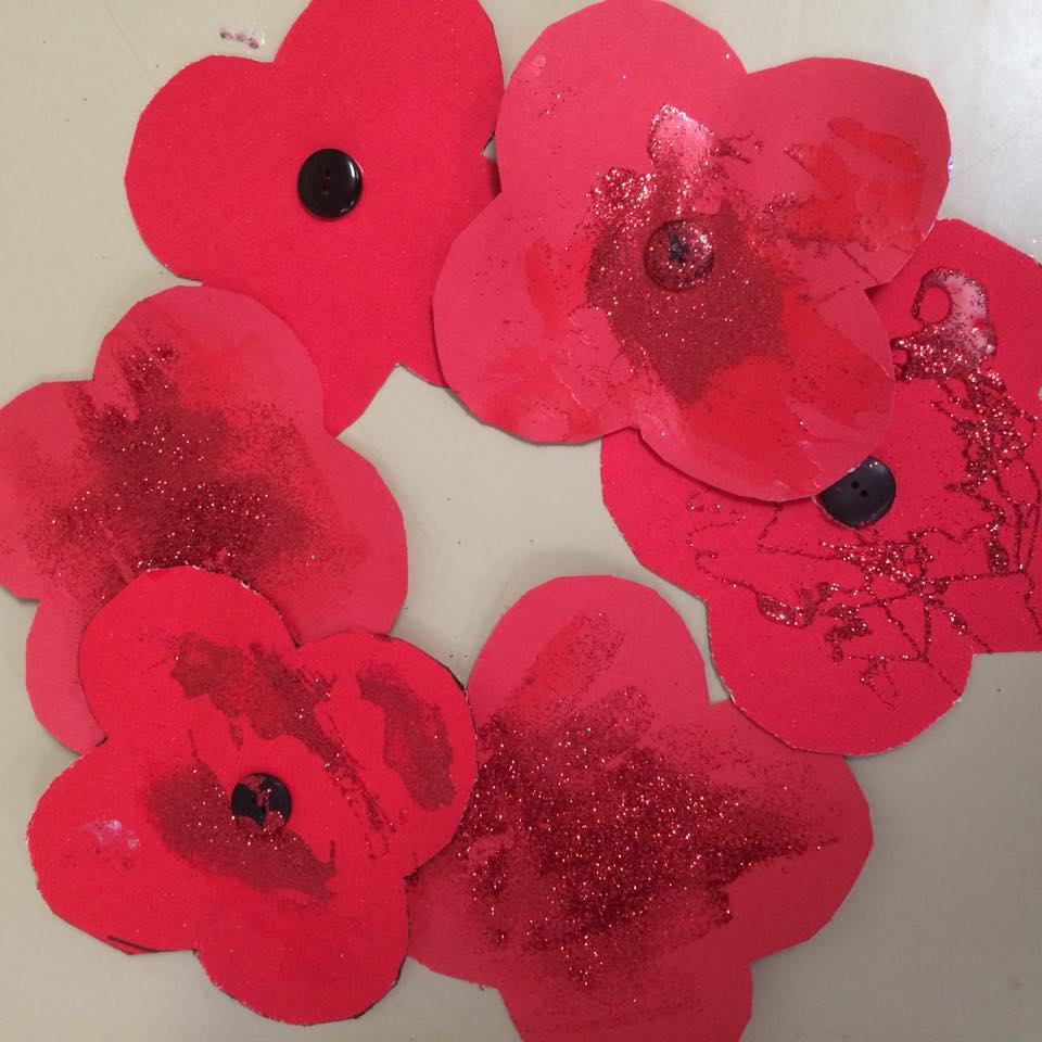 Some of the wonderful poppies made by the boys and girls at Longniddry Playgroup.