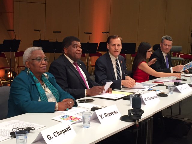 Ambassador Stevens moderates the Rotary workshop on "Creating Sustainable Peace by implementing the UN Sustainable Development Goals" at the WIPO.