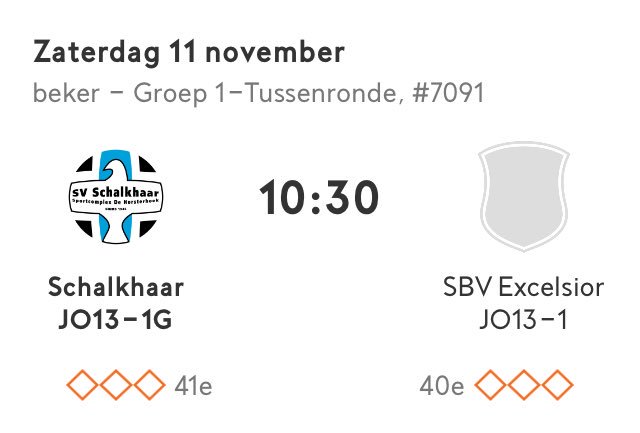 Morgen een uitdaging voor @SVSchalkhaar O13-1, beker tegen 1e Divisionist Excelsior Rotterdam.