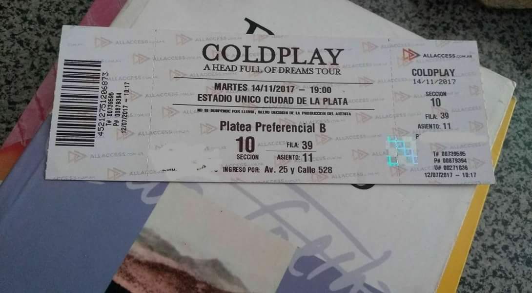 Clari_Villalba's tweet photo. #ColdplayEntradasArg Vendo esta entrada... Comunicárse por dm https://t.co/devSVrggoe