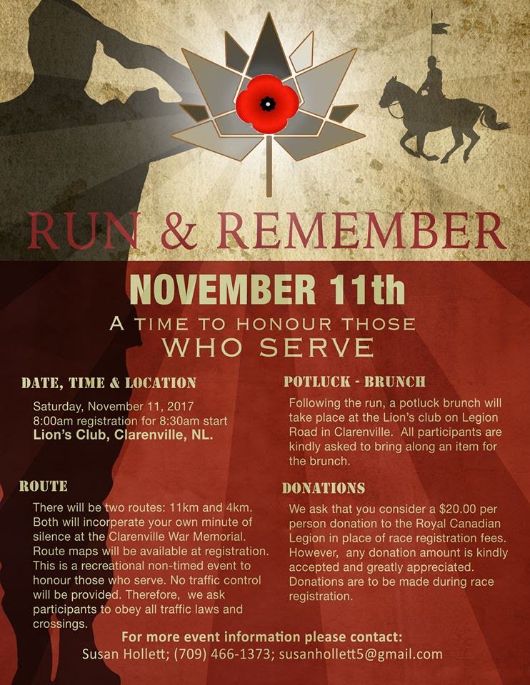 pauldtilley's tweet photo. Saturday morning, #RemembranceDay run in @clarenvilletown - #RunAndRemember. 4&11k - Registration @ 8, Run at 8:30 Potluck Brunch following - #ClarenvilleLionsClub on Legion Lane #LestWeForget @Jeremy_Eaton https://t.co/PG7pht5QCN