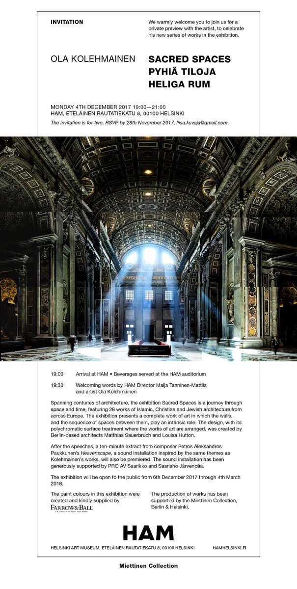 galeriasenda's tweet photo. 📌 The photographer Ola Kolehmainen will be presenting 28 works of the series "Sacred Spaces" at the Helsinki Art Museum https://t.co/blglSPu5DZ