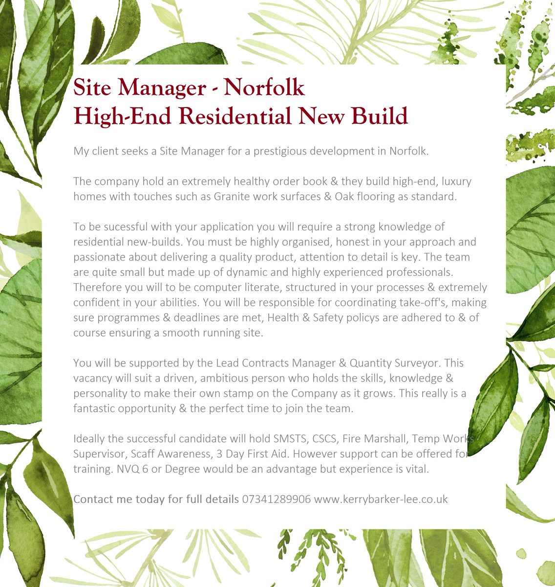 KBL_Headhunter's tweet photo. #SiteManager #SiteManagerJob #SiteManagerJobNorfolk @NorfolkJob #ResidentialNewBuildJob #ResiSM #HighEndResi #HighSpecResi #JobforSiteManager I cover Commercial Roles however my client has a permanent opportunity for a site manager in Norfolk. Please pass on my details! Thanks :) https://t.co/YFiI5wl3ax