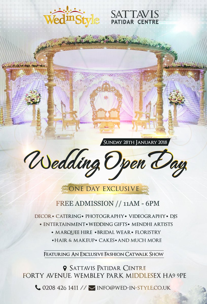 Date for your diary: 28th January 2018 our exclusive wedding open day is back at Sattavis Patidar Centre! #wedinstyle #weddinghour