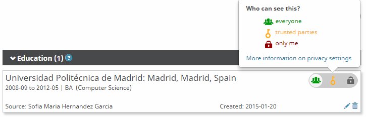 Entry in ORCID Record showing privacy settings