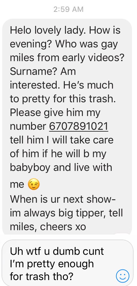 LetMeBeYerHero's tweet photo. @LoveIsAnIdiot oh and ppl have been def watching them 😡 just got this message from one of my biggest fans, ur first sugar baby request in case ur looking 4 a daddy!!! 👏🏻🎉 (told u not to use ur real name, already got creeps trying 2 track u down “surname?”) https://t.co/5AFf7Un1nT