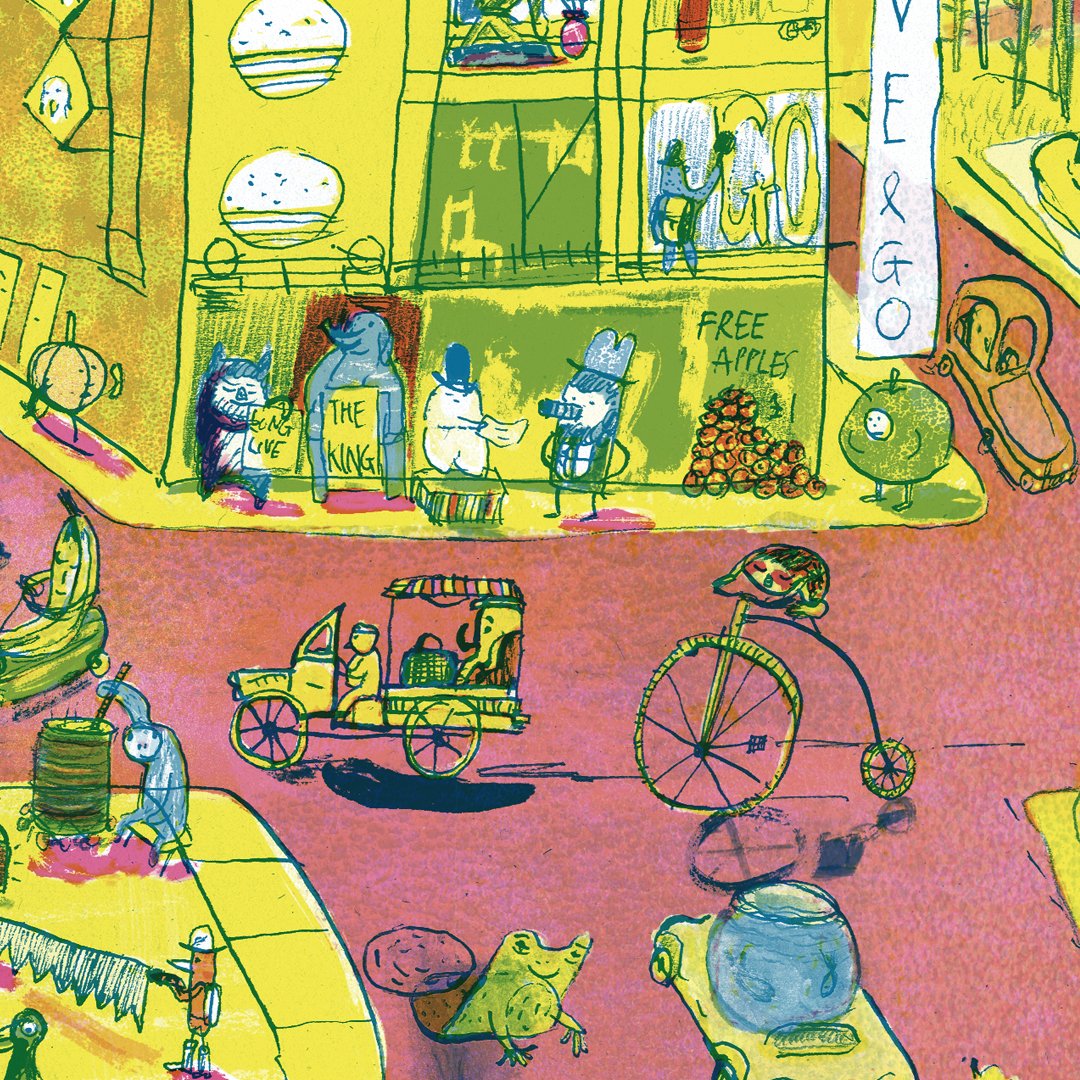 #colour_collective This monarchy is fueled by good times, high jinks, #cottoncandy (and free apples). #fridayfeeling #kidlitart #illustration🧐