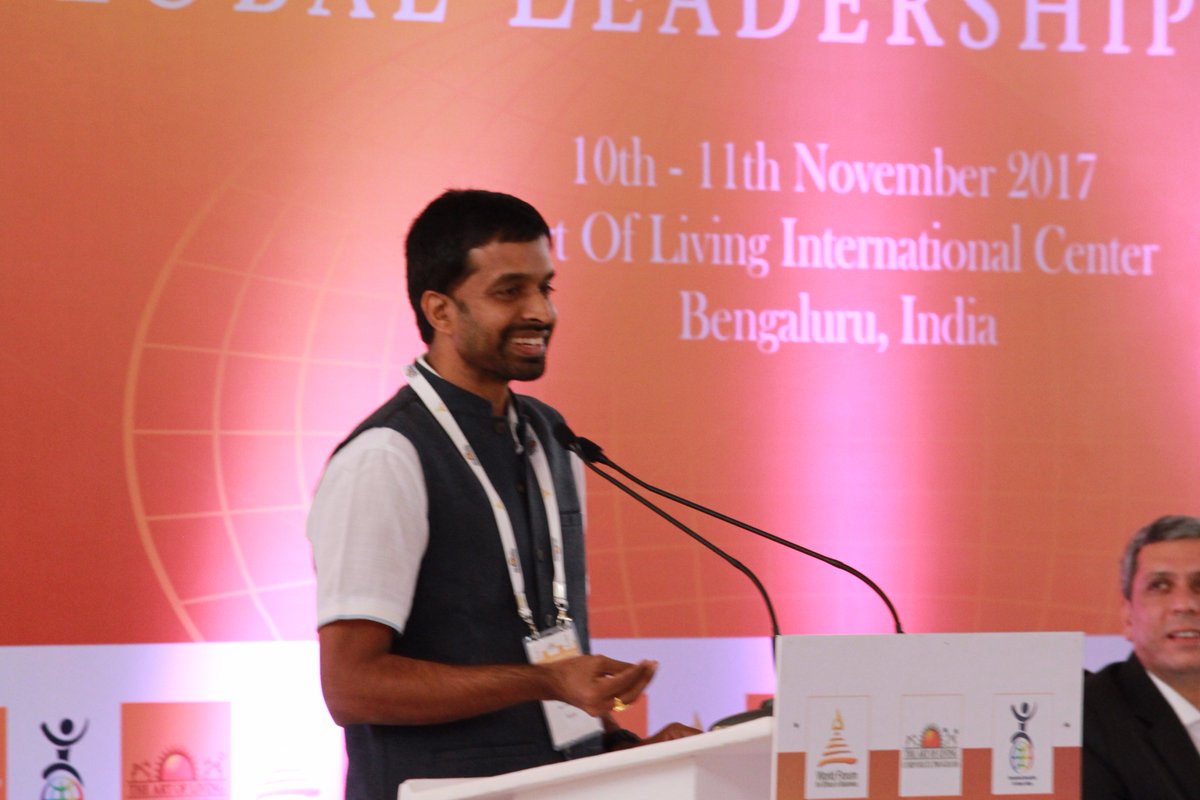GLF_2017's tweet photo. P. Gopichand gives a thought-provoking speech on transforming sports with responsible leadership at #GLF2017. https://t.co/OqAAHqUOBy