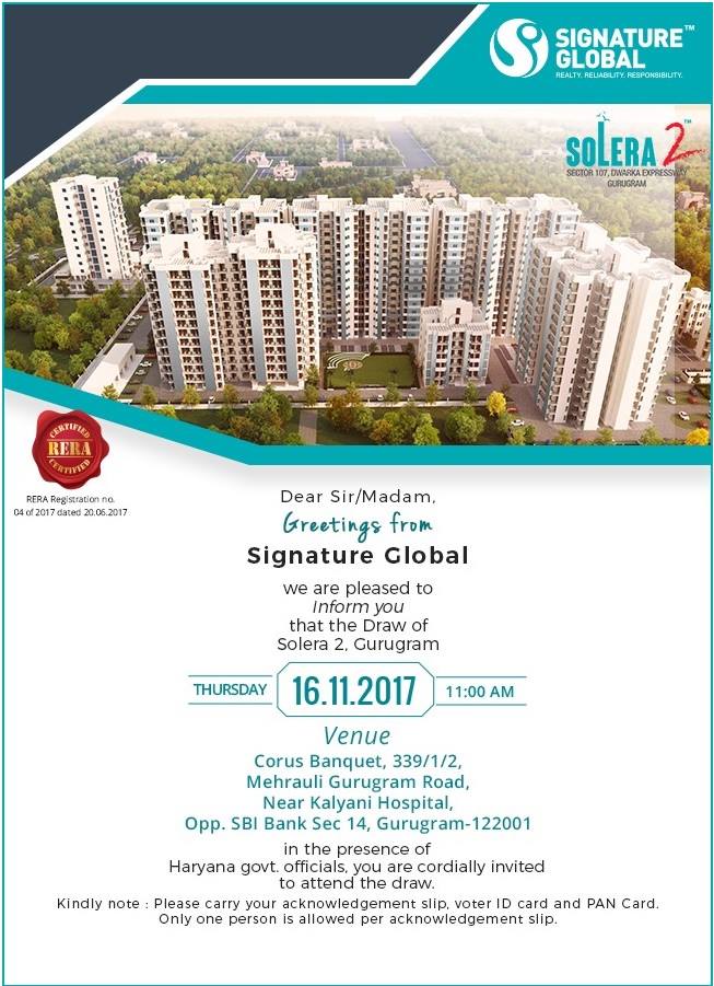 signatureglobal's tweet photo. Draw Of Solera 2, Sector – 107, Gurugram On 16-11-2017 At 11:00 AM
#Solera2 #AffordableHousing #SignatureGlobal #Gurugram #HarParivarekGhar https://t.co/wVW3BFYV9k