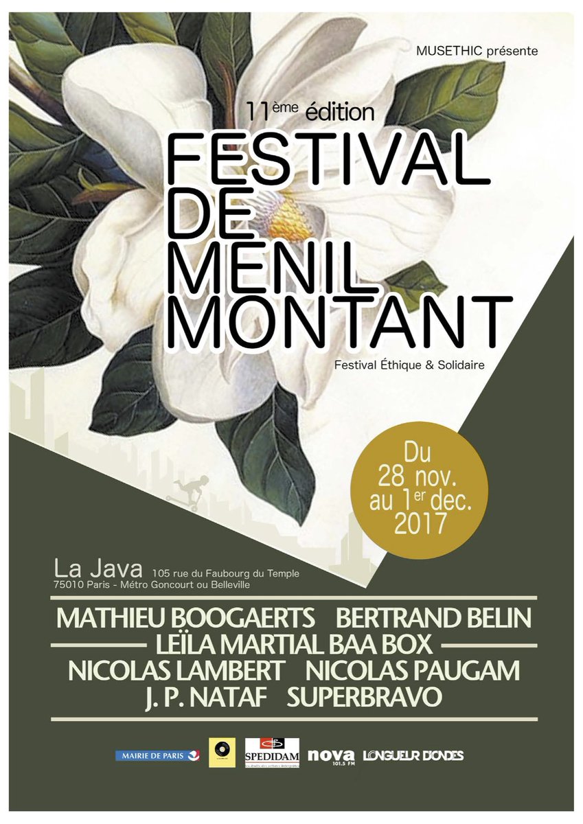 java_belleville's tweet image. Line-up du Festival de @Menilmontant_17 à la @java_belleville en partenariat avec @laRadioNova 
BERTRAND BELIN / JP NATAF / SUPERBRAVO / MATHIEU BOOGAERTS / NICOLAS LAMBERT / LEILA MARTIAL / NICOLAS PAUGAM