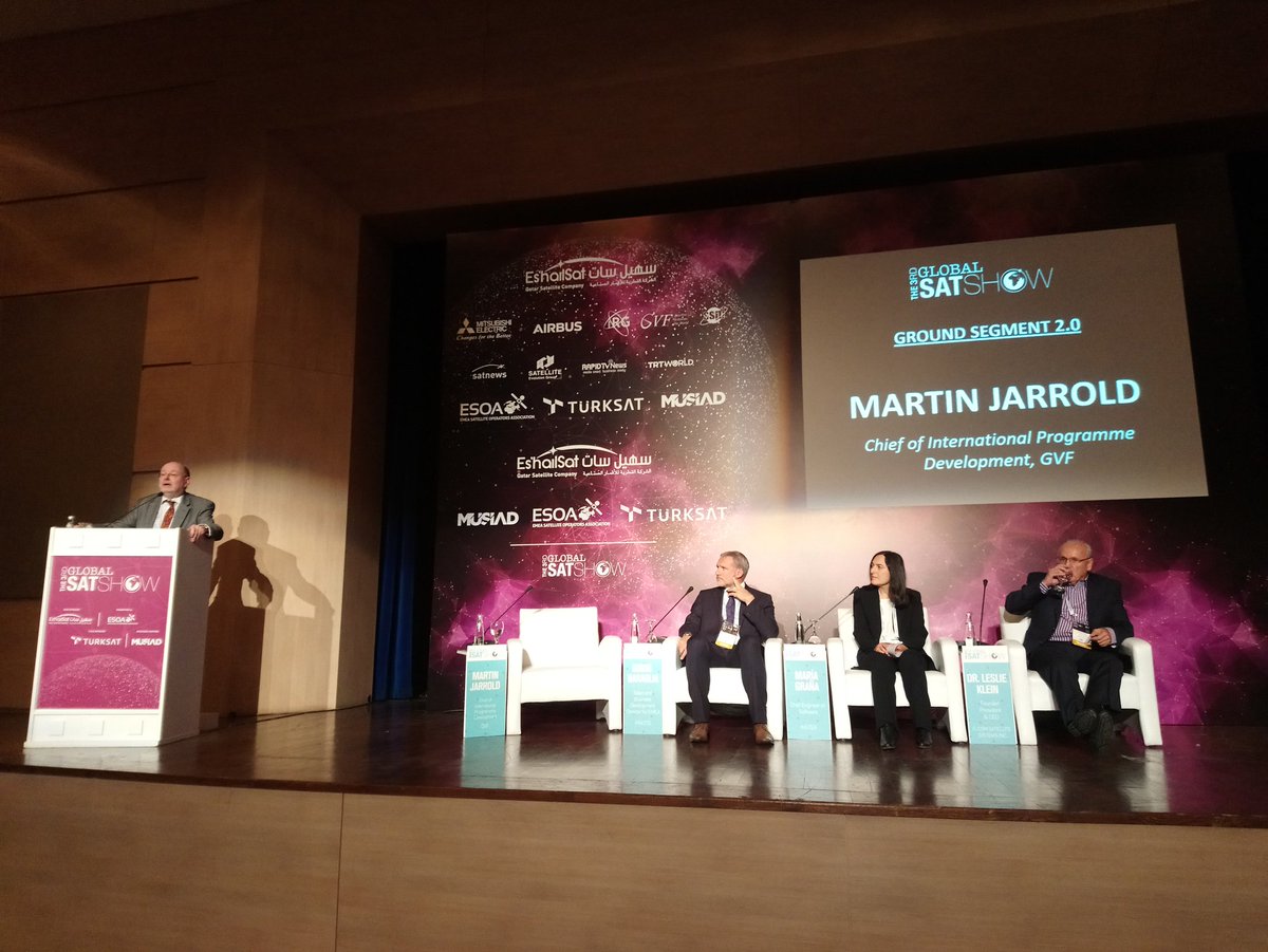 globalsatshow's tweet photo. Martin Jarrold, Chief of International Programme Development of GVF, opens session on Ground Segment 2.0 at #3rdGSS @GVF_jarrold https://t.co/PBz3zZb3UN