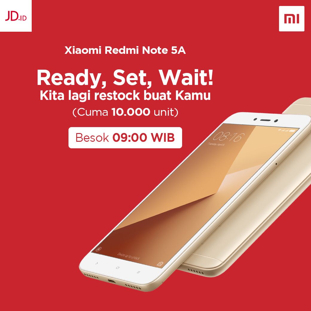 JDid's tweet photo. Yang belum kebagian Redmi Note 5A, jangan khawatir! Tungguin restock-nya di hari Sabtu ini jam 09.00 WIB ya. Cuma 10.000 unit jadi jangan sampai kehabisan lagi. Info lebih lanjut di: https://t.co/cl2BMxJvtj #xiaomi #redmi #note5A #dijaminori #jdid https://t.co/1APbO5blUm
