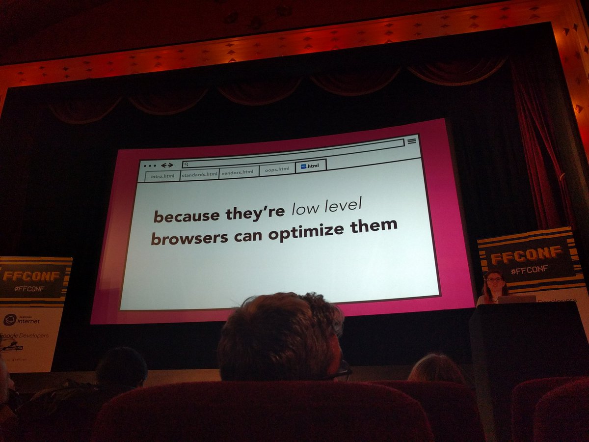 Excellent introduction to Web Components by <a href="/notwaldorf/">Monica Dinculescu</a> Pretty excited to see where the web components go. P.s. those slides are adorable ♥️ #womenintech #webdev #browsers #learntocode #ffconf