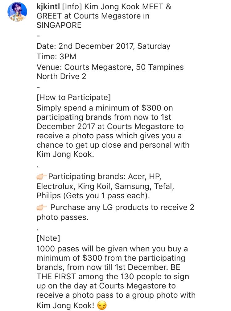 KJKINTL's tweet image. [Info] Kim Jong Kook MEET &amp;amp; GREET at Courts Megastore in Singapore on 2nd Dec, 3pm!

More info on 2nd pic! ☺️
#kimjongkook #lovecourts