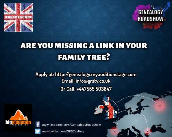MFSRCasting's tweet photo. New UK TV Series Will Link British Public To Their Family History! https://t.co/9yG1pCT55A    #GenealogyRoadShowUK #GRSCasting https://t.co/iNn28wA6lS