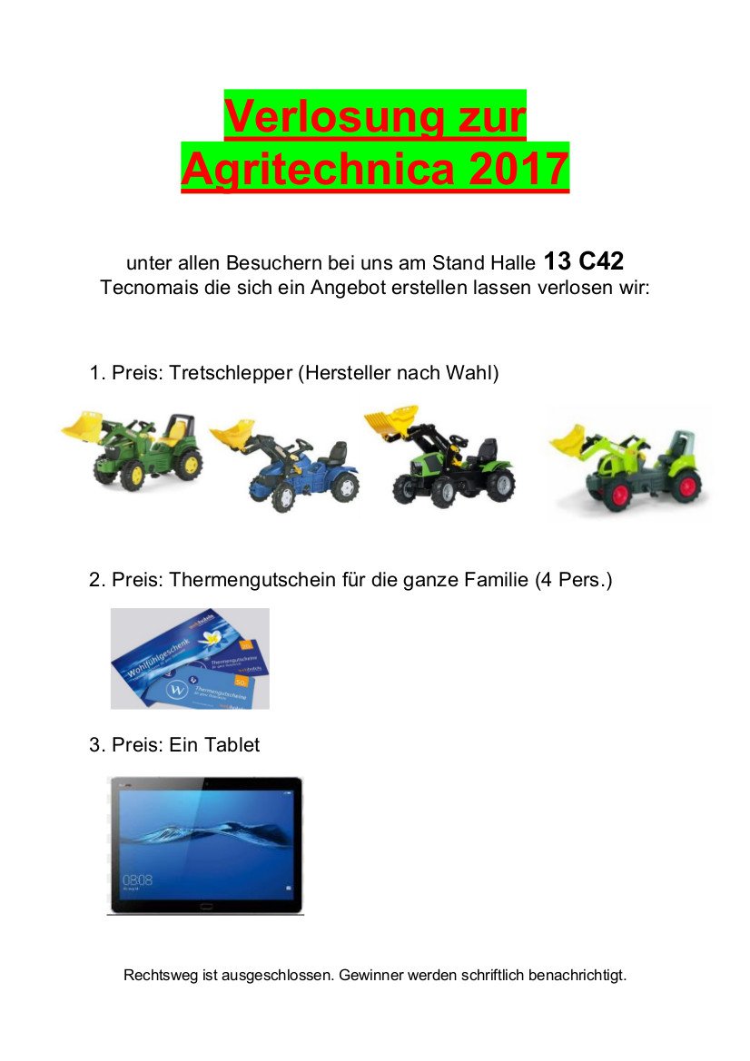 GmbHTecnomais's tweet photo. #Aufgepasst Leute!!
Wir machen ein #Gewinnspiel.
So könnt ihr gewinnen: 
1. Teilt diesen #Tweet!
2. Besucht uns bei der '#Agritechnica #Halle 13 C24, lasst euch ein Angebot erstellen und mit ein wenig Glück gewinnt ihr!
Die #Gewinner werden schriftlich benachrichtigt! https://t.co/fLOgJamxyP