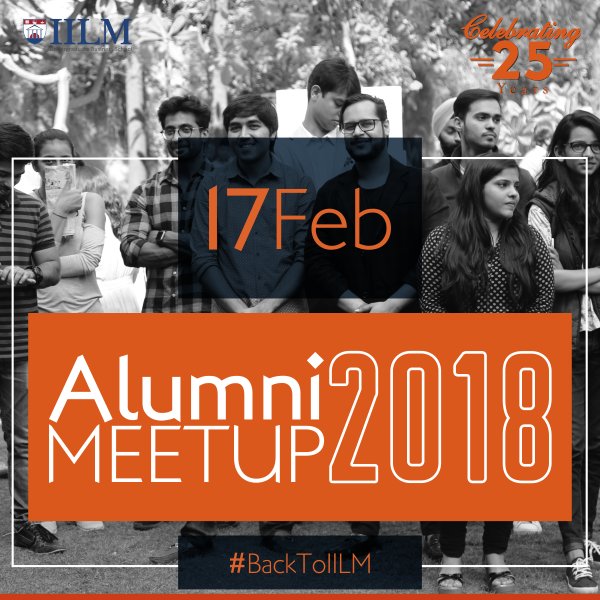 IilmInstitute's tweet photo. #IILMAlumniMeet2018 An event to bring together the alumni and fellow batch mates to communicate and network on 17th Feb 2018. IILM is also celebrating the legacy of 25 years of Educational Excellence on the same day.
#MyIILM #AlumniMeet2018 #BackToIILM #Alumni https://t.co/Z6RhOlrAK7